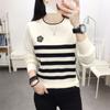 Новый универсальный полосатый вязаный свитер с кружевным топом с круглым вырезом и длинными рукавами, в уникальном стиле