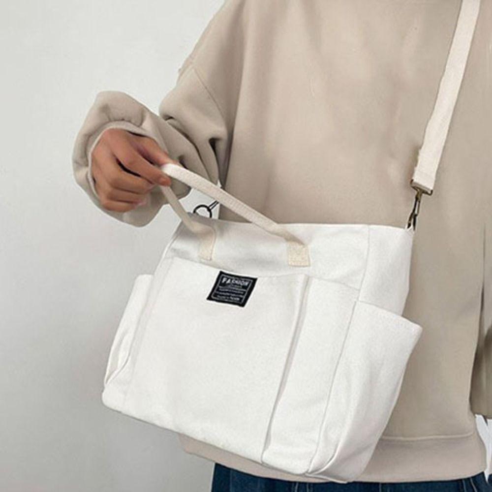 Large Capacity Shopping Bag Casual Mommy Bag Multi-pocket Canvas Tote Bag Streetwear