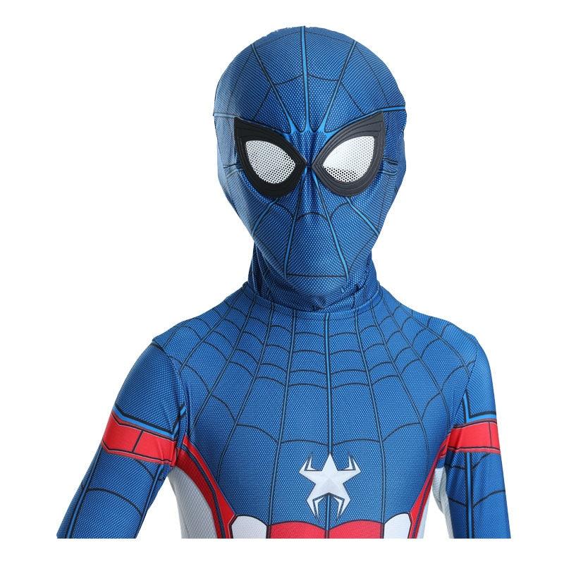 Kids Spider-Man Turns Captain America Costume Set with Mask Superhero Lycra 6-7 Years 140cm Blue/Red/White