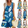 Women's Summer Casual U-neck Floral Print Dress Sleeveless Dress With Pockets
