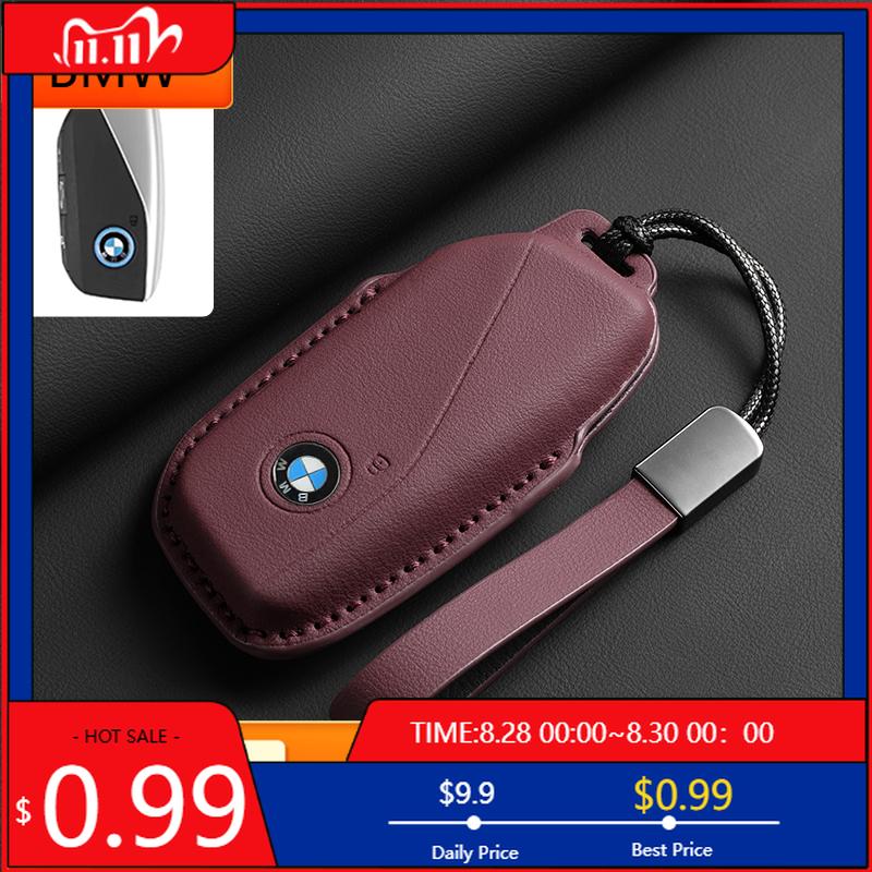 BAGG9 Car Sticker New Leather Car Key Case Cover For BMW Series 7 735 i 740 Li X7 X1 U11 2023 I7 G07 LCI XM Keychain Accessories Prote