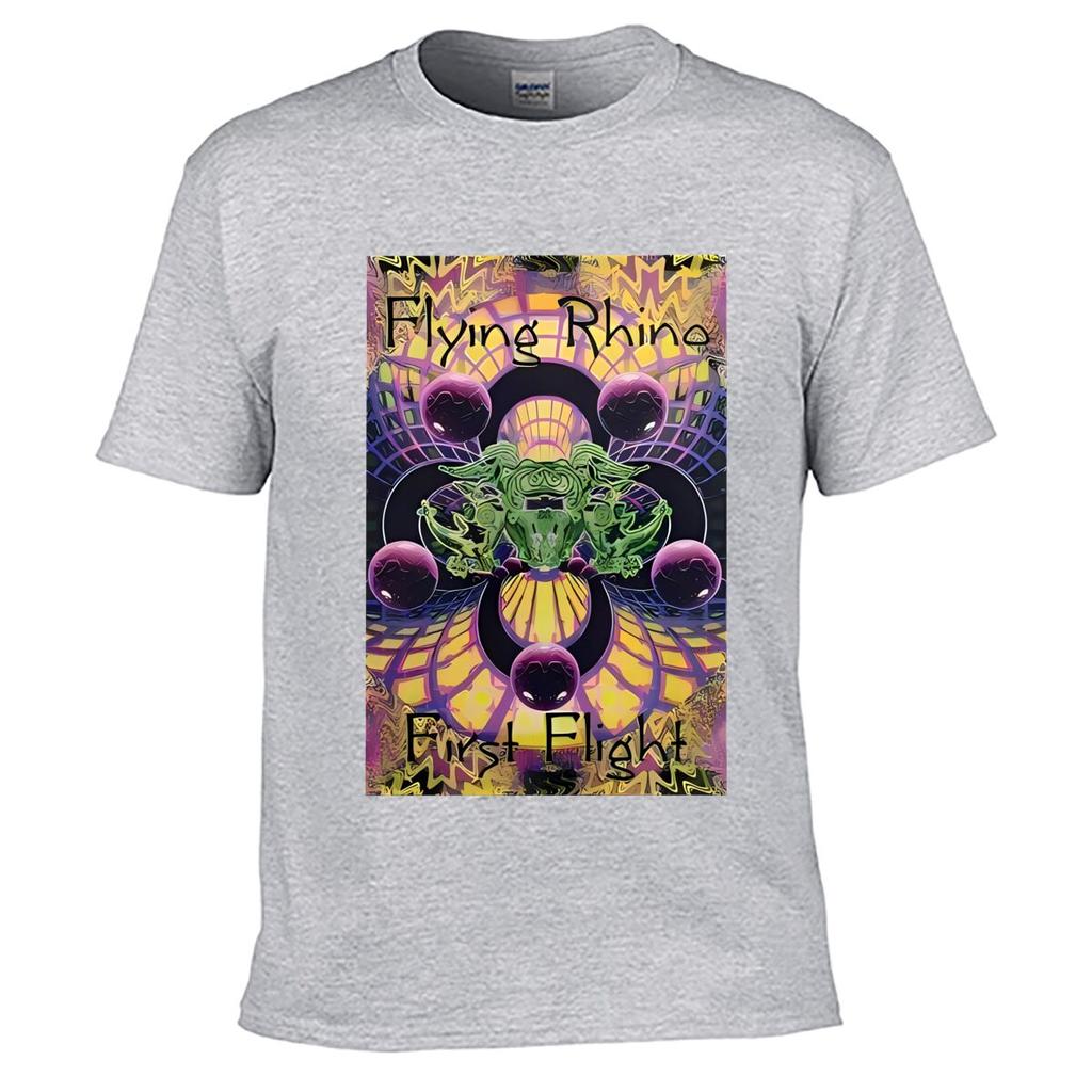 Flying Rhino Psychedelic Abstract Art Solid Washed Vintage Tee Distressed Loose