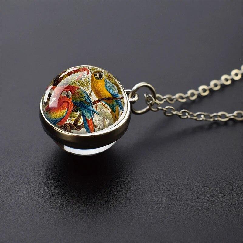 Попугай Феникс Павлин Ворон Ласточка Воробей Сова Двусторонний Стеклянный Шар Подвеска Ожерелье Мужчины Женщины Ювелирные Изделия Подарок