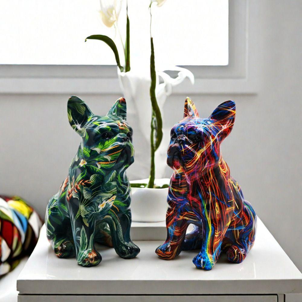 Kawaii Graffiti French Bulldog Statue Cartoon Colorful Dog Statue  Home