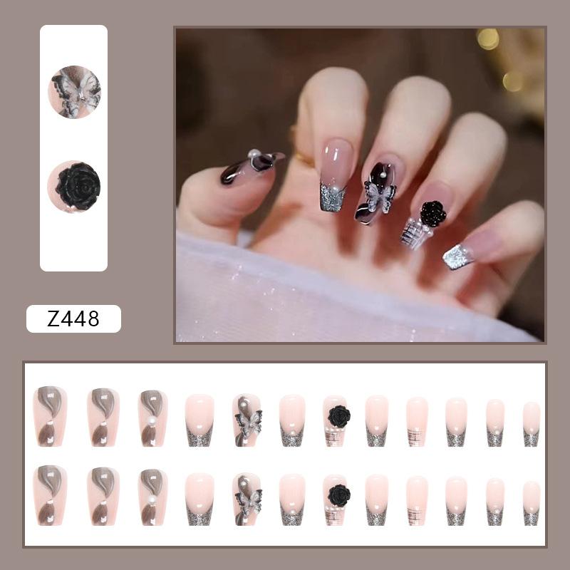 Dark Cat Light Camellia Nail Art 3D Butterfly Wearing Nail Ice Clear Pink Nail Art Nails