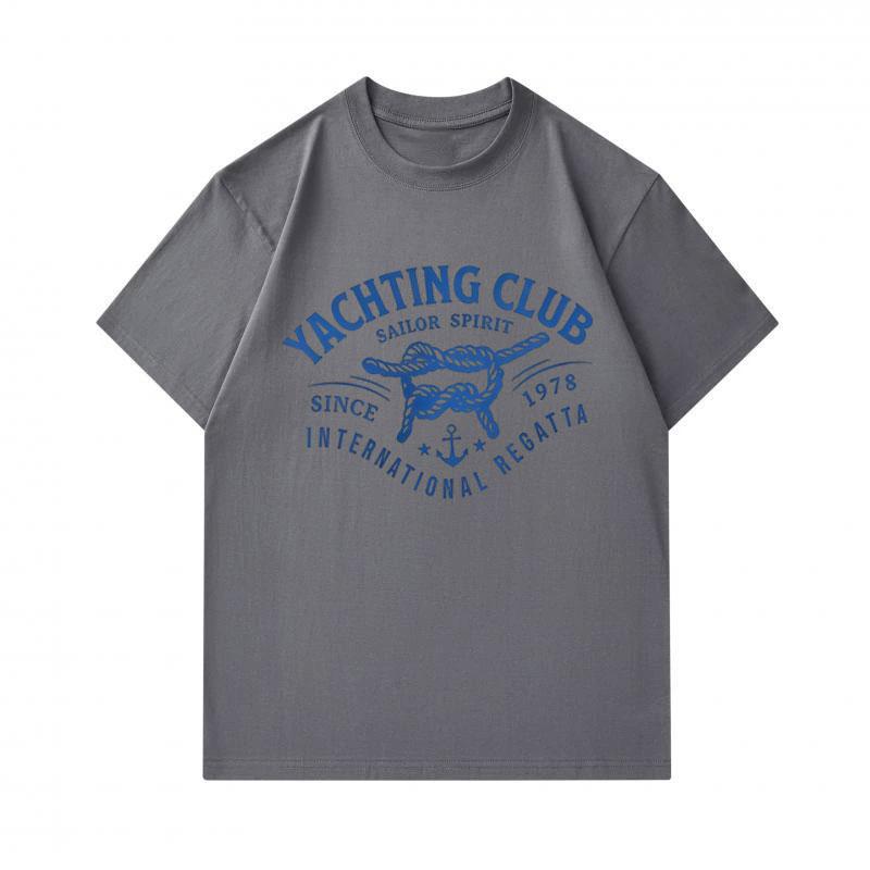 Men's 100% Cotton Short Sleeve Crew Neck T-Shirt, Yachting Club Sailor Spirit Rope Anchor Print Casual Comfortable Tee for Daily Summer Wear