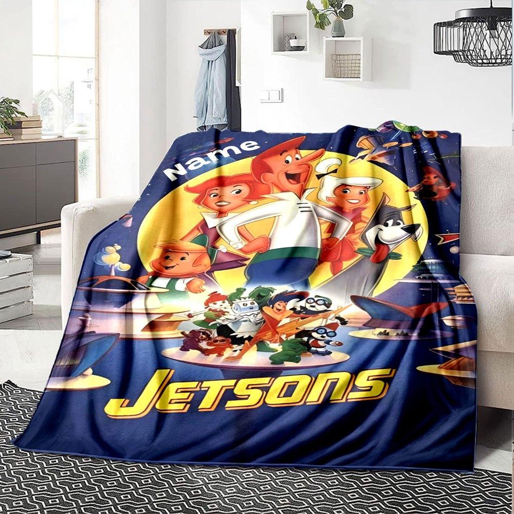Jetsons Family Adventure Multi Purpose Customizable Blanket Customize Text Comfortable Perfect For Sofa Couch Office Bed Picnics Ideal For All Seasons