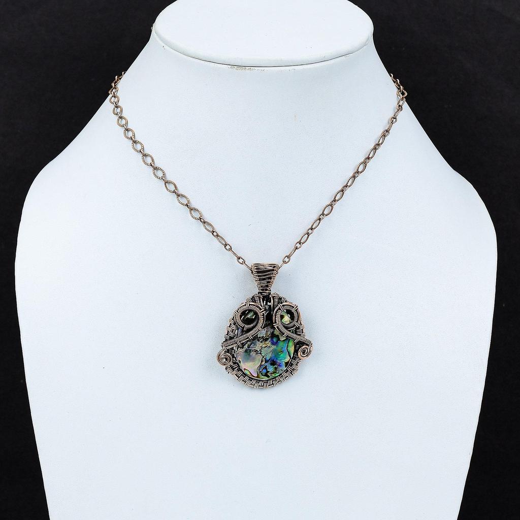 Кулон из драгоценного камня Раковина Абалона, обернутый медной проволокой, Ювелирные изделия ручной работы, Удивительный кулон, Элегантные украшения, Кулон, обернутый медной проволокой, Подарок для нее