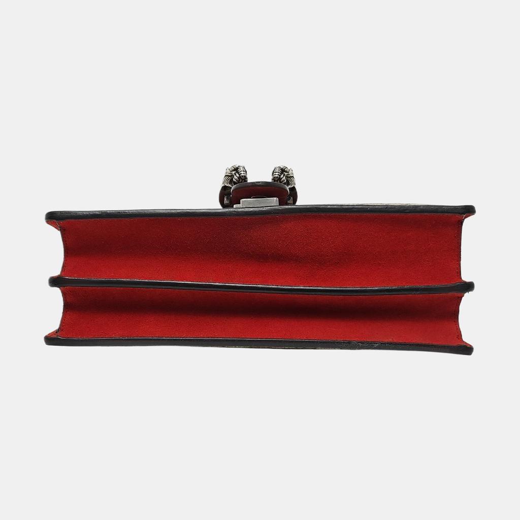 [Pre-Owned] Dionysus Chain Tiger Head Buckle Logo Canvas And Leather Shoulder Bag Small - Very Good #AJX2BY