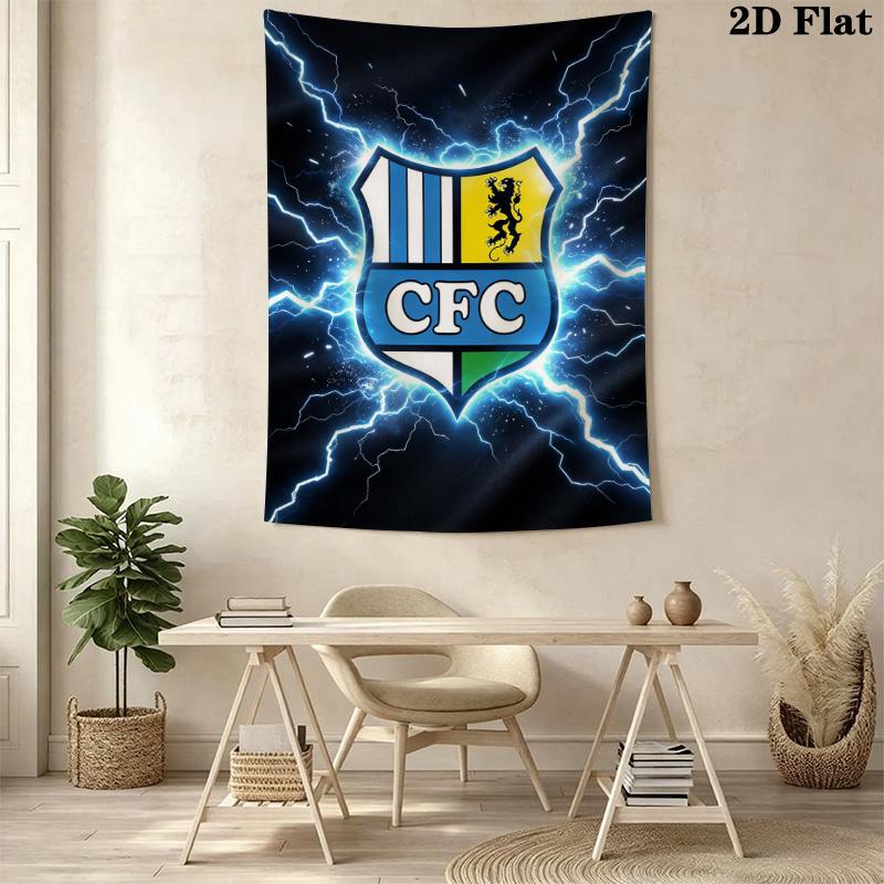 CFC Chemnitzer FC Dynamic Crest Tapestry Blue Light Wall Hanging Football Club Banner For Game Room Bedroom Decor