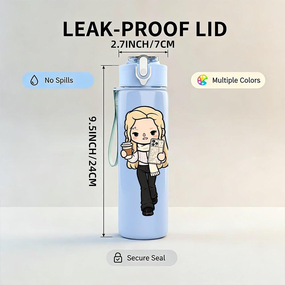 1PC Blonde Lady In Black Suit 750ml Color Plastic Sports Water Bottle Leakproof Flip Straw Lid Suitable for Sports Office Home Use