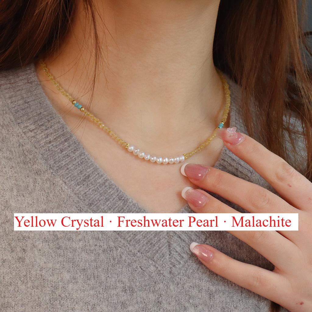 Ожерелья с энергией натуральных кристаллов - 4 стиля для богатства, любви, защиты - Желтый кристалл, Розовый кварц, Малахит, Тигровый глаз Подарок