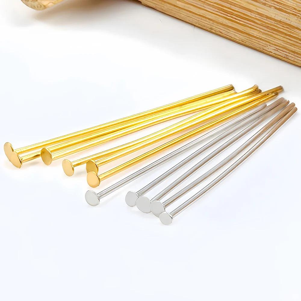50-100Pcs Stainless Steel Flat Heads Needle Earrings Head Eye Pins Gold Plated for Jewelry Findings Making Accessories Supplies