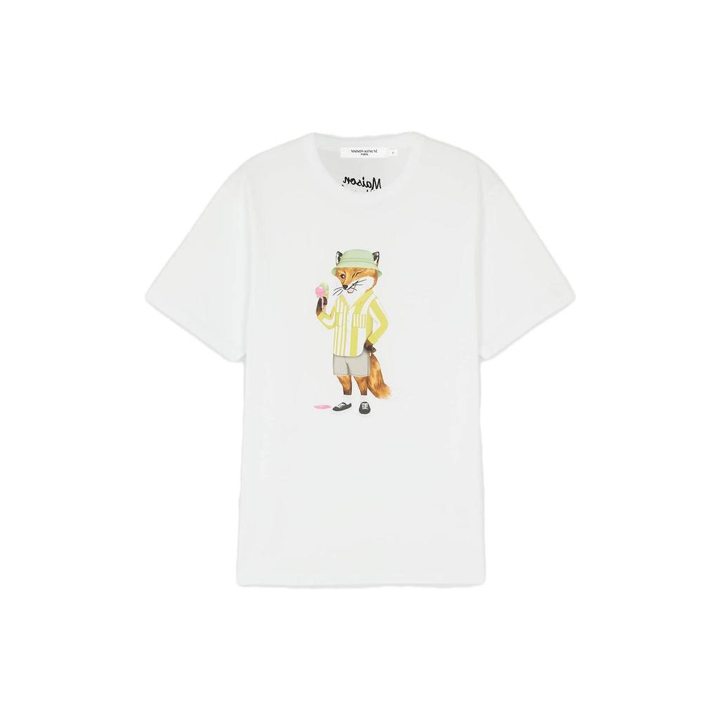Maison Kitsune SS23 Футболка с принтом лисы, пуловер, короткий рукав, мужская футболка, белая KM00145KJ0008-P100