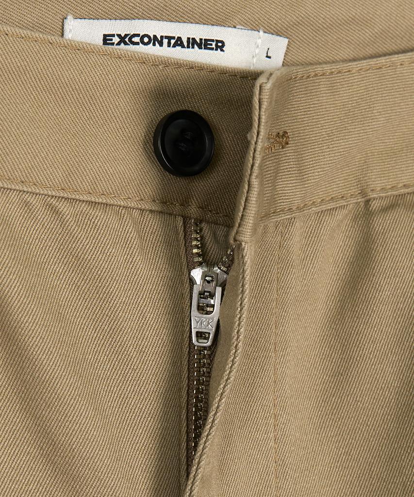 EXCONTAINER Classic One-Pleat Cotton Chino Pants (Beige)