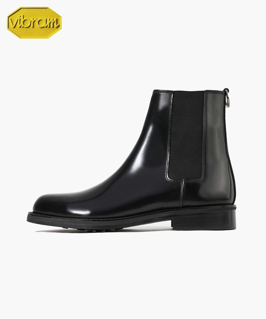 Firenze Atelier [Vibram] Wide Round Toe Slim Banding Chelsea Boots 8122 [Black Box]