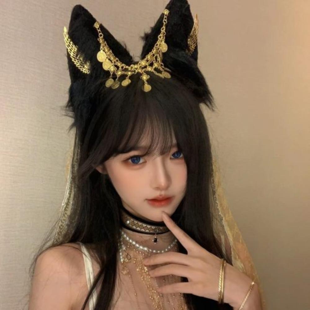 Plush Animal Ears Hairband Golden Wings Egypt Style Headwear Costumes Props