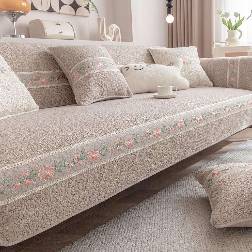 Korean Single Pure Cotton Sofa Cushion, Universal Fabric For All Seasons, Non-Slip Sofa Cover, Sofa Towel, Pastoral Cream Wind Sofa Seat