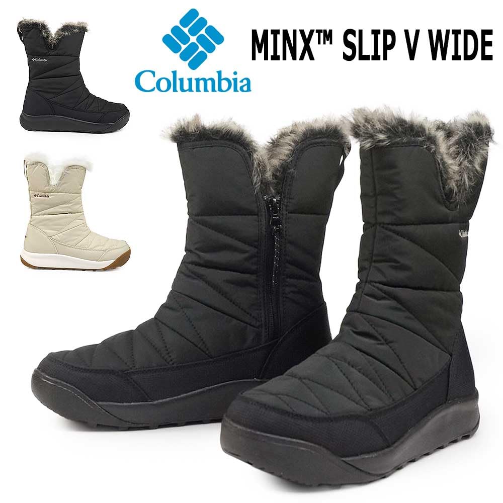 Columbia MINX SLIP V Широкие зимние ботинки с боковой молнией, женские, водонепроницаемые, теплые, Boa, нескользящая подошва, молния, черные, 7.5 (24.5см)