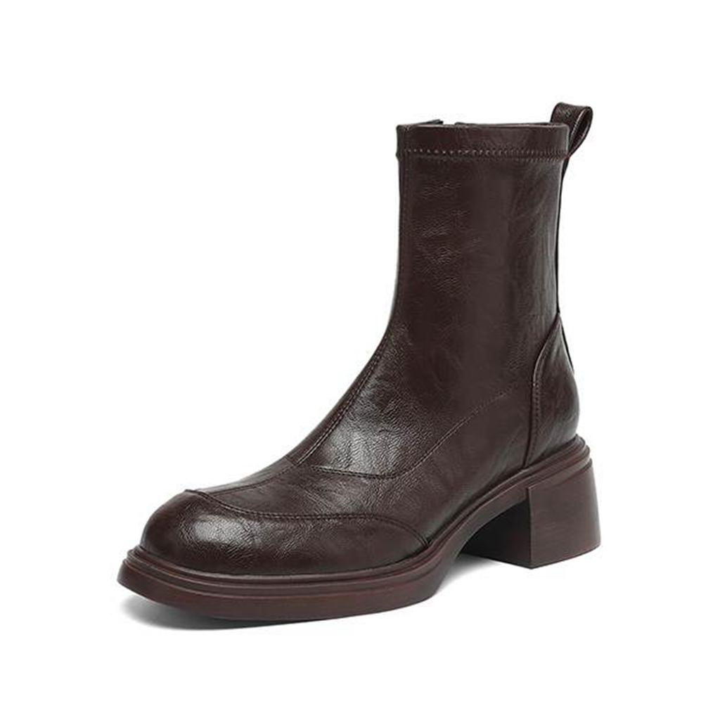 Krazing Pot Microfiber Round Toe Chunky Heels Motorcycle Boots Size 42 Zip Women Platform Ankle Boots