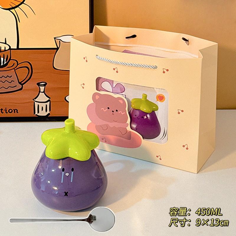 Cartoon Cute Ceramic Mug With Lid Spoon Creative Large Capacity Coffee Cup Couple Office