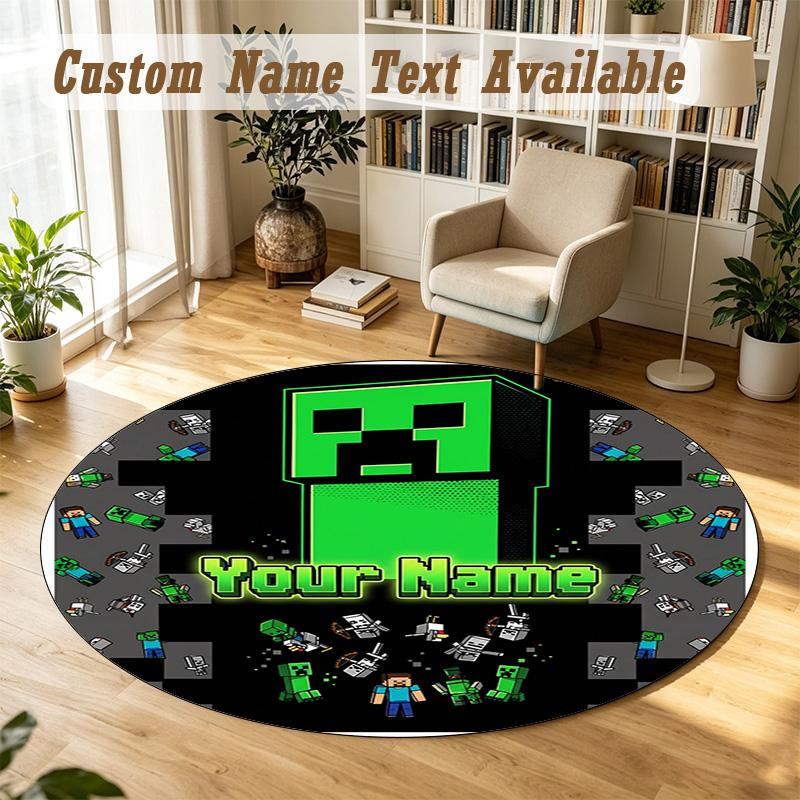 Round Rug Custom NameMinecraft Pattern Non Slip Carpet Home Floor Decor