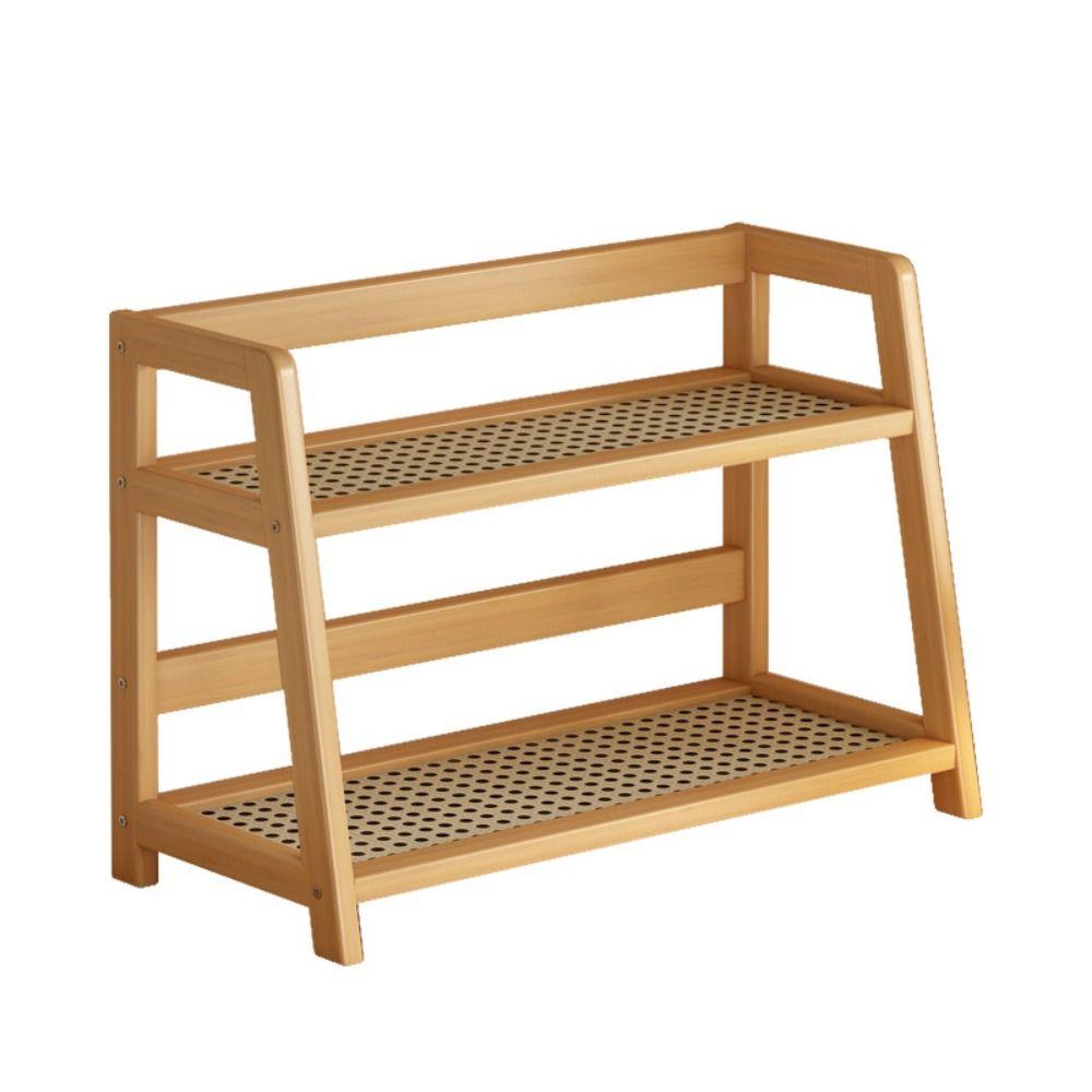 2 Layer Countertop Organizer Multipurpose Bamboo Storage Shelf Retro Kitchen Rack