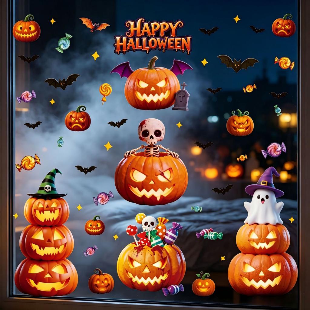 Halloween decorative window sticker Hppy Halloween glass door sticker jack-o-lantern bat ghost static sticker