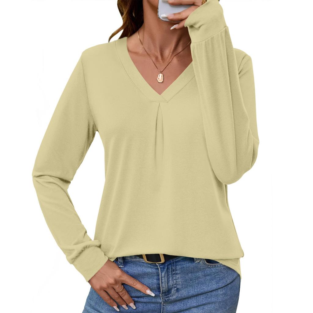 Женская блузка с длинным рукавом и V-образным вырезом, деловая повседневная туника, топ свободного кроя, рабочая рубашка