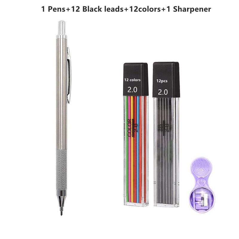 2.0mm 2B Mechanical Pencils Automatic Drawing Pencils with Color/Black Lead Refills Ideal for Student Sketch&School Stationery