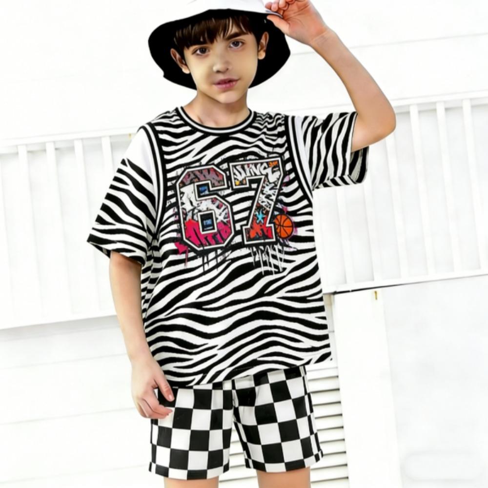 Fashion Fake Cardigan 67 Zebra Color Printed Kids T-shirt and Shorts 2 Piece Set Summer Casual Outfit for Boys and Girls Kids Clothing