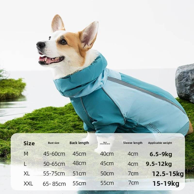 2026 Full Coverage Color Block Dog Raincoat Four Leg Waterproof Coat For Corgi Dachshund Small Medium Dogs Outdoor Wear
