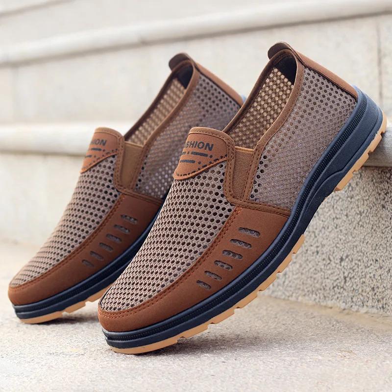 Fashion Men Casual Sports Shoes Summer Men Old Beijing Cloth Shoes Breathable Casual Dad Shoe Elderly Shoe Slip on Mesh Hombre