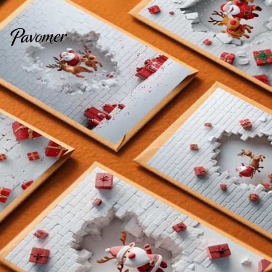 Сезонная поздравительная канцелярия Рождественские открытки с конвертами, Забавные 3D открытки с прорывом стены, Плотный картон Милый Санта Олень Праздничные