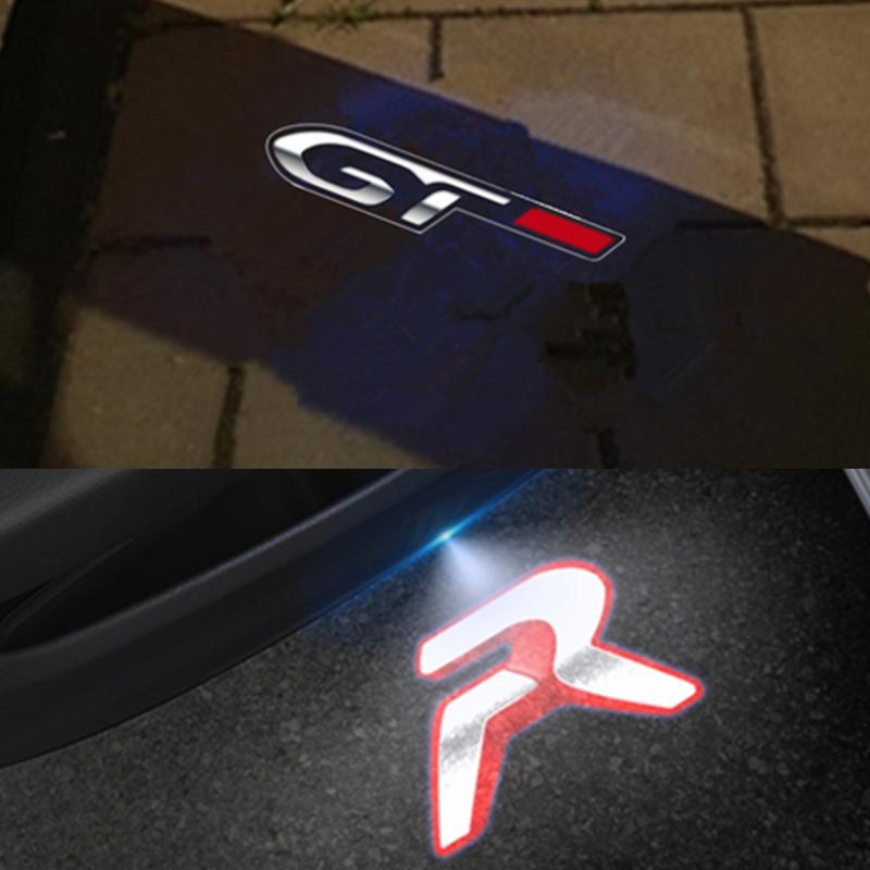 2Pcs LED Car Door Projector GT Emblem Welcome Light For Peugeot 307 RCZ 508 408 206 306 207 406 5008 607 807 1007 Line Accessory