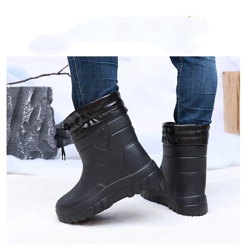 Мужские зимние уличные плюшевые теплые ботинки-полусапоги от дождя и снега