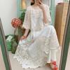 Dimanaf 2025 Summer Women Long Knitted Dress Sleeve Basic Fashion Lace Dresses Casual Loose