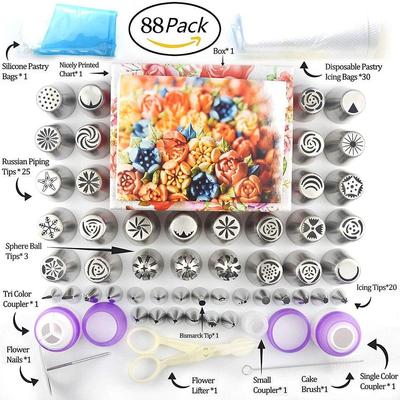 88 шт. набор для украшения торта, нержавеющая русская насадка для труб, кремовые кондитерские насадки, скребок, кондитерский мешок, инструменты для выпечки тортов