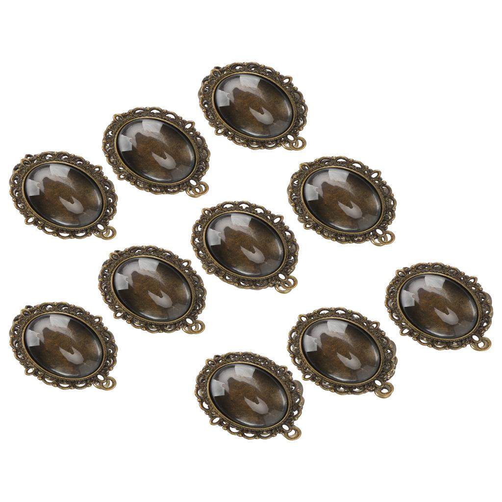 10 Sets Glass Patch Pendant Oval Trays Glass Cabochon Clear Dome Tiles DIY Jewelry Materials