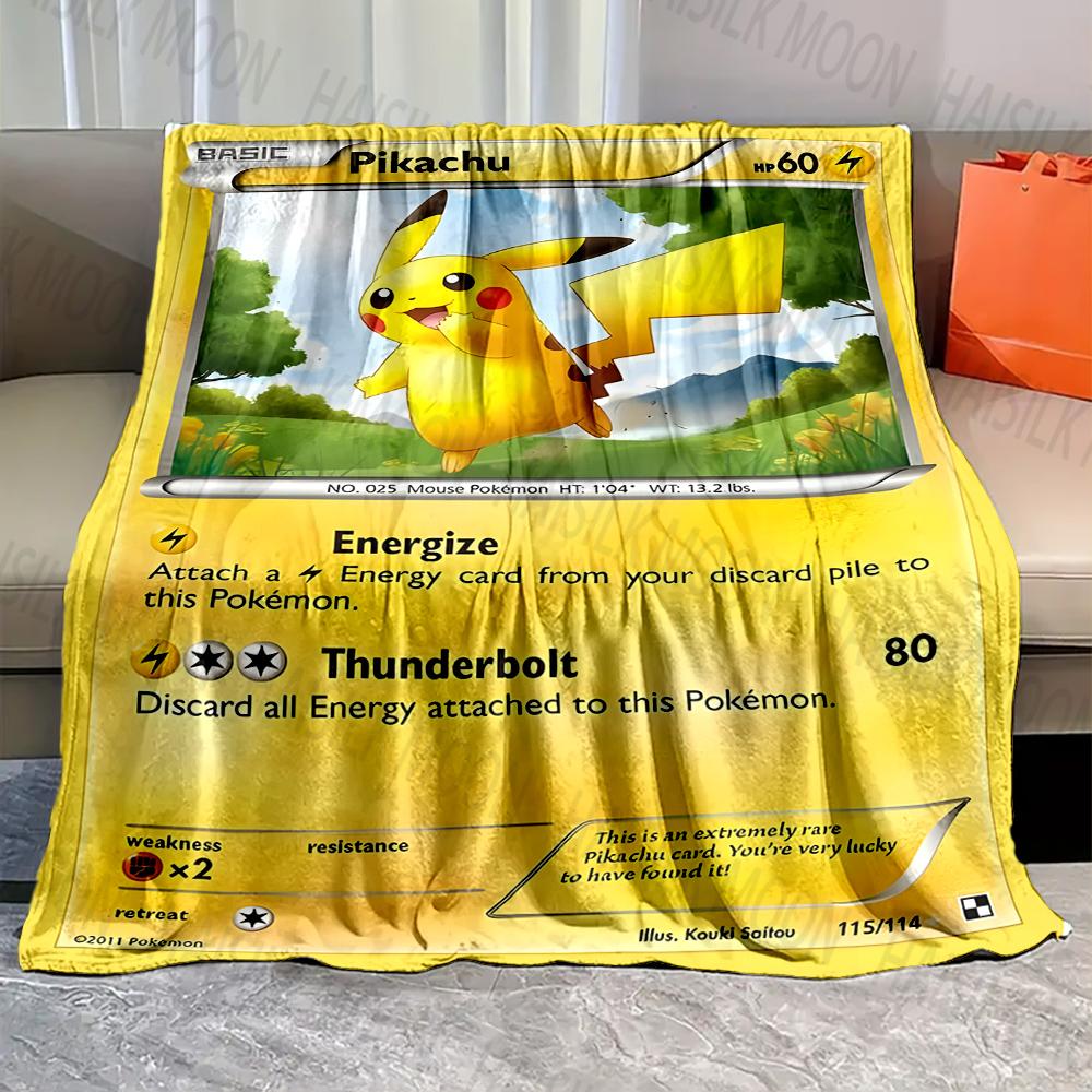 1PC Pokémon Pikachu Cards Print Blankets Adult Children Warm Blankets Home Travel Soft and Comfortable Blankets Luxury Gifts