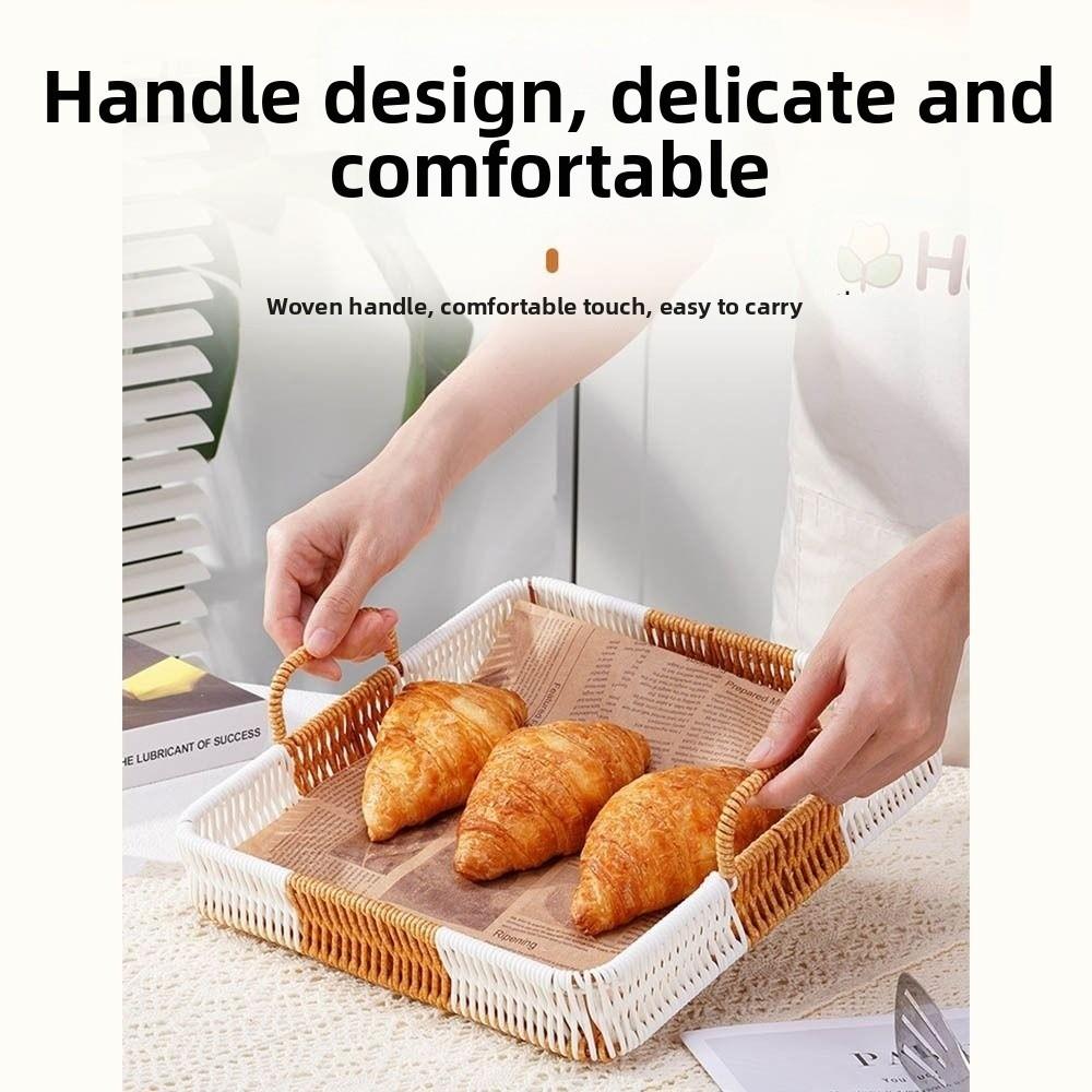 with Handles Woven Serving Basket Washable Imitation Rattan Fruit Plate Kitchen Storage