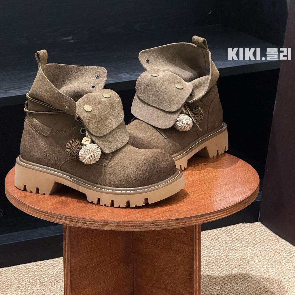 Европейские матовые полированные ботинки Мартина на лацкане женские 2025 ретро универсальные на толстой подошве увеличивающие рост и стройнящие повседневные короткие ботинки