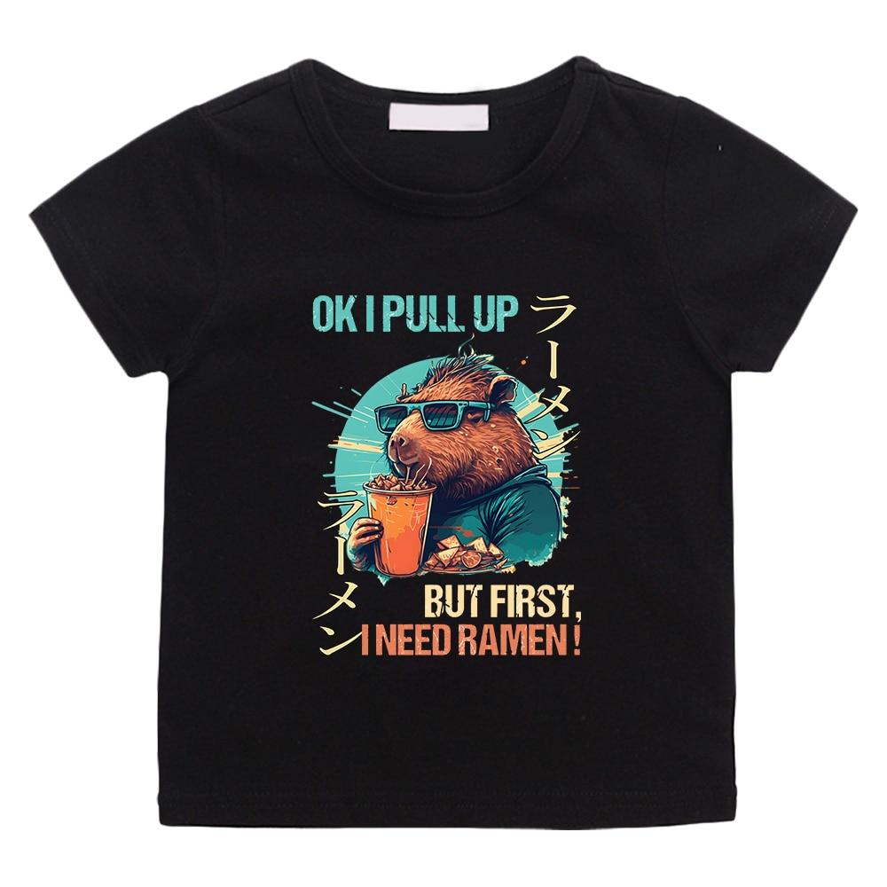 OK I PULL UP Capybara, милая футболка с принтом, детская футболка из 100% хлопка для мальчиков и девочек, летние повседневные футболки с короткими рукавами Kawaii