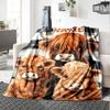 Highland Cow Family With Placeholder On Checkered Background Multipurpose Customizable Blanket Customize Your Name Durable Comfort Suitable For Sofa