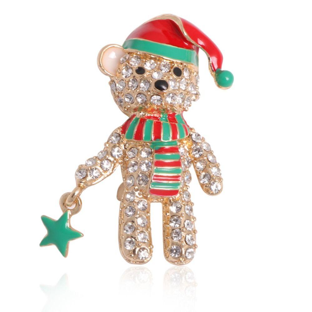 Full Rhinestone Cartoon Collar Pin Cartoon Christmas Bear Brooch Unique Decoration