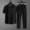 Летняя тонкая мужская повседневная футболка из ледяного шелка с короткими рукавами и укороченные брюки, комплект из 2 предметов