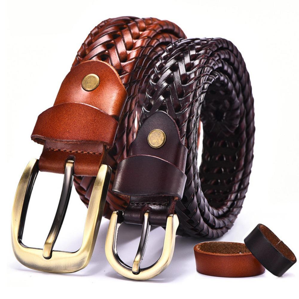 Leather Gold Pin Buckle Trousers Vintage Belts Waistband Jeans Strap Braided Belt