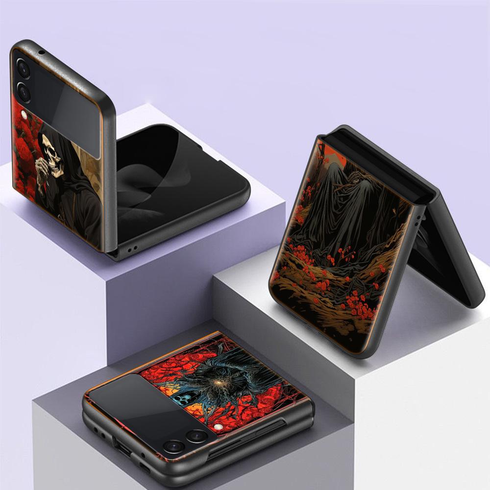 Чехол для телефона Скелет Жнеца для Samsung Z Flip 6 7 5G Z Flip 5 Galaxy Z Flip 3 4 5G ZFlip Ударопрочный Жесткий Чехол ТПУ ПК