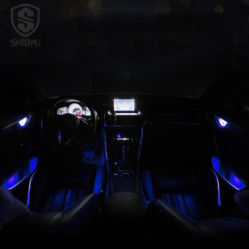 Автомобильная светодиодная подсветка салона Прозрачный корпус лампы Круглые осветители внутренней чаши автомобиля Освещение ручки двери Поручень Освещение Декоративная лампа атмосферы Потолочные светильники 6
