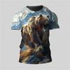 Men's Casual Round Neck T-Shirt Outdoor Sports Mountaineering Short Sleeve 3D Dog Bear Print Summer Breathable Men's T-Shirt Top